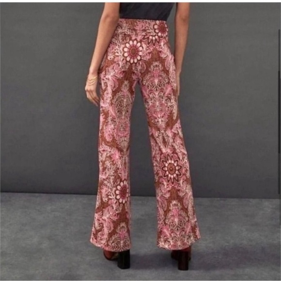 Anthro MAEVE Pink Paisley Flare Leg Retro Pants - Picture 1 of 15